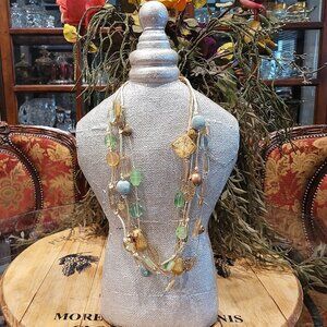 Vintage Lonnie Loveness Multi Strand Egyptian Porcelain Glass Bead Necklace